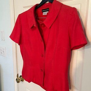 Red two-piece silk skirt set size 14